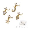 8PCS OF ASSORTED CZ DANGLE 316L SURGICAL STEEL L-SHAPE NOSE STUD BOX